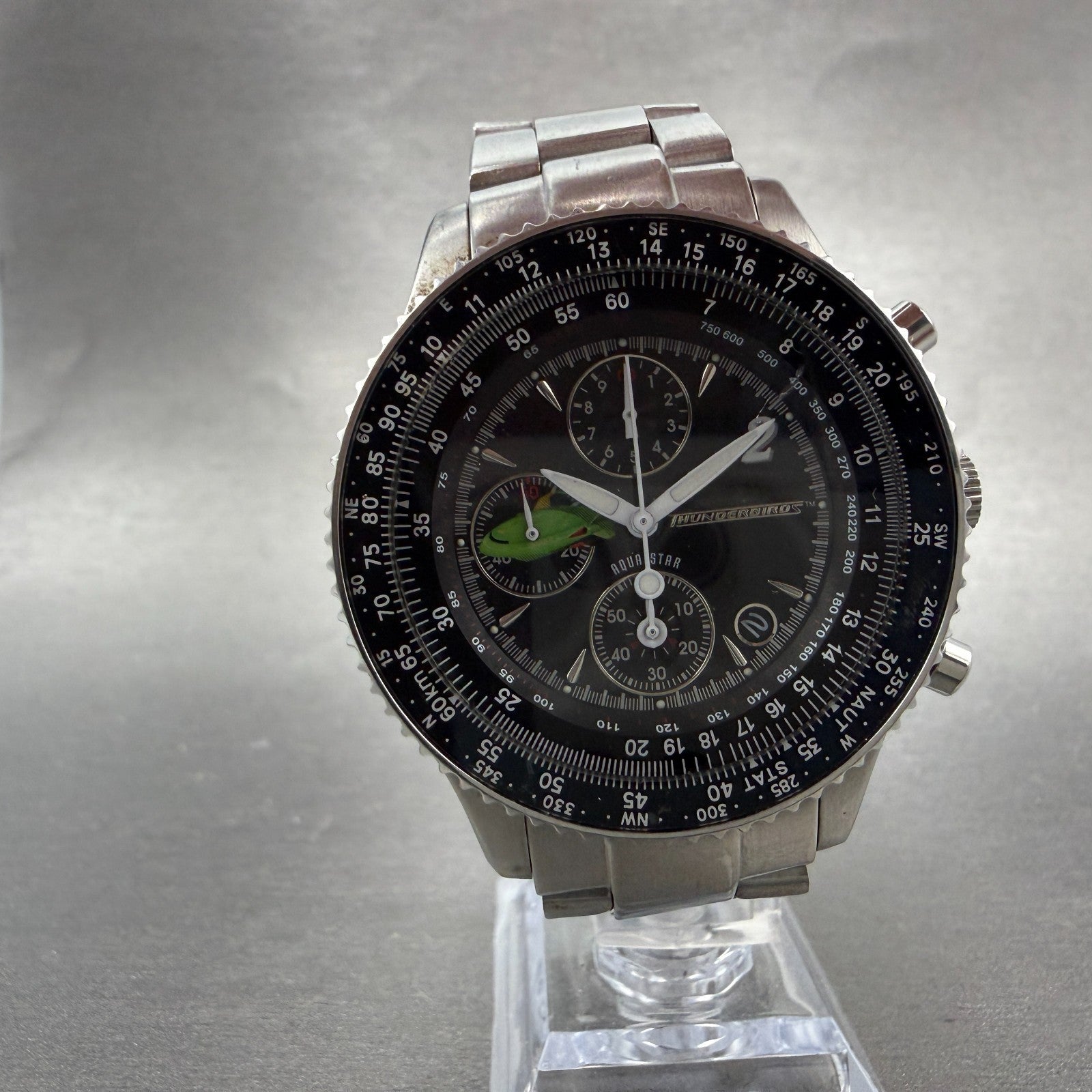 Aqua Star Thunderbird Chronograph Watch Men 42mm Black Dial Steel Date New Batt5