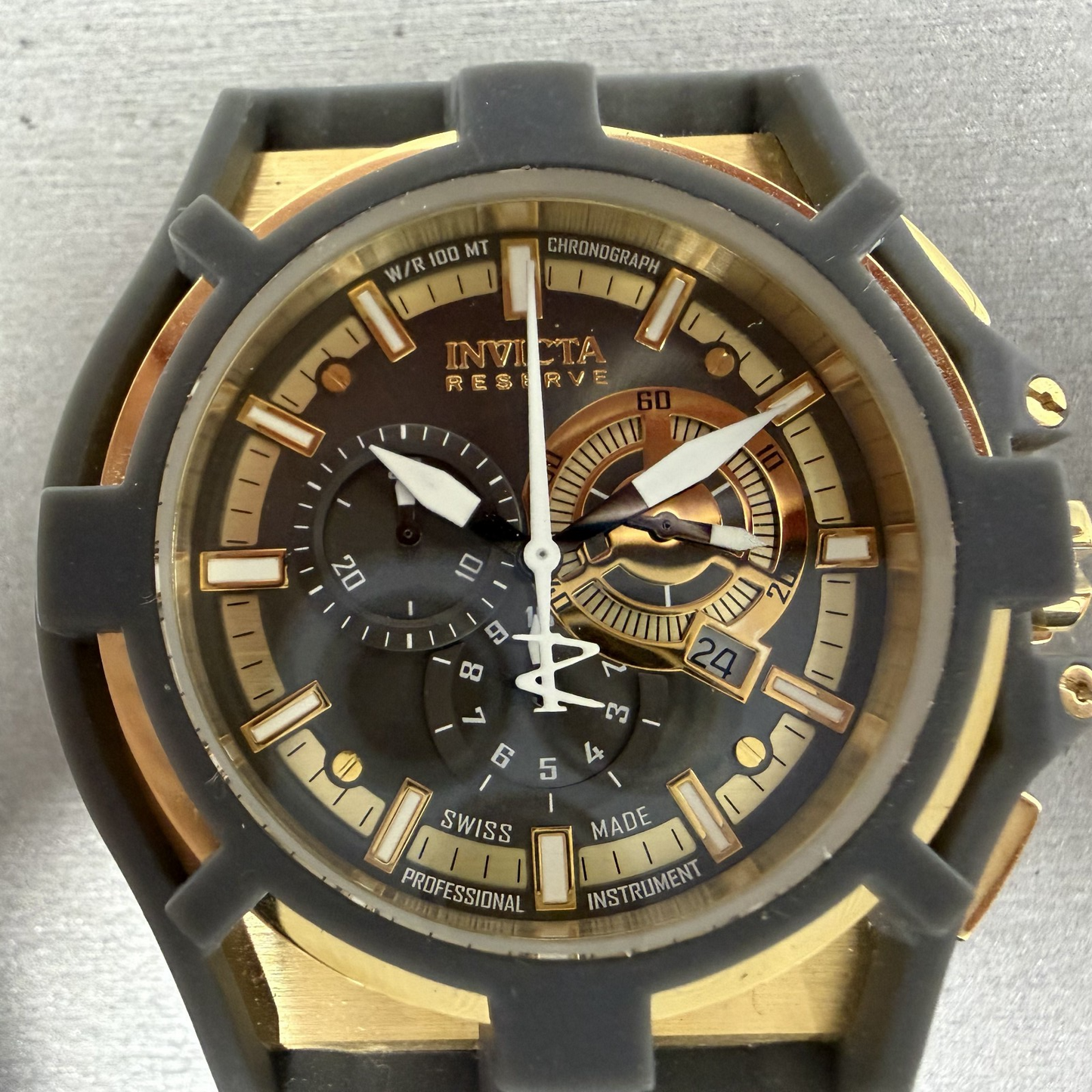 Invicta Reserve Akula II Chronograph Watch Men 51mm Gray Dial Gold Date 06371