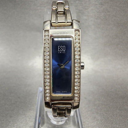 ESQ Tank Watch Women 14mm Blue Dial Silver Tone Crystal Bezel E5098 New Batt0