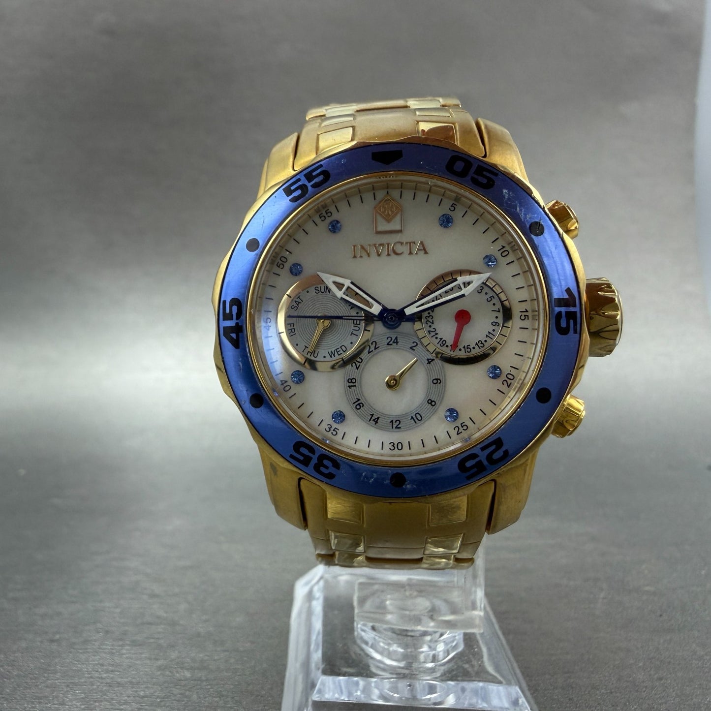 Invicta Pro Diver Watch Women 38mm MOP Dial Gold Daydate Round 17558 New Batt5