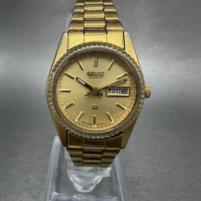 Seiko SQ Watch Women 24mm Gold Dial Gold Tone Daydate Round 3E23-0A60 NewBatt HG0