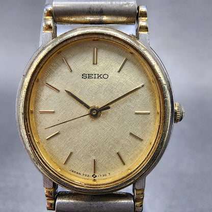 Seiko Watch Women 22mm Champagne Dial Two Tone Oval 73216070 New Battery1