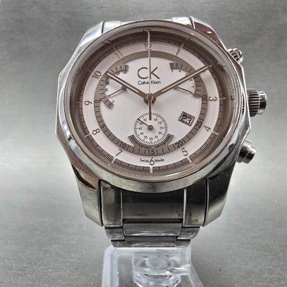 Calvin Klein Chronograph Watch Men 42mm White Dial Steel Date K77311 New Batt5