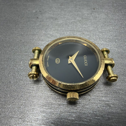 Gucci 2000L Watch Women 22mm Black Dial Gold Plated Round New Battery VTG UNFDH5