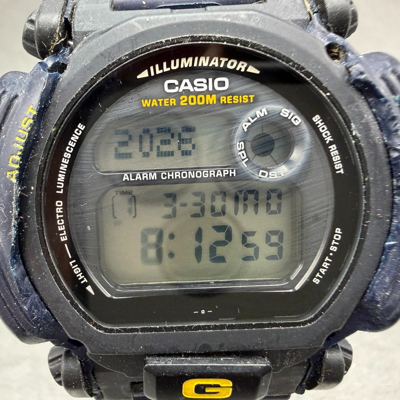 Casio G-Shock DW-9050 Watch Men 43mm Digital Blue Yellow Alarm Chrono New Batt1