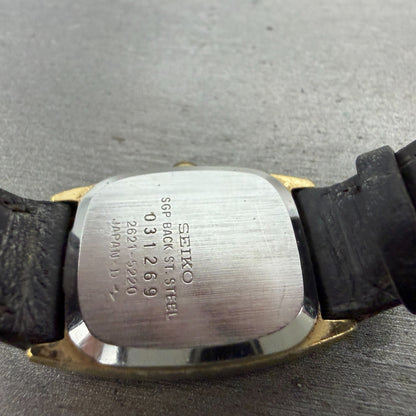 Seiko Tank Watch Men 20mm Champagne Dial Gold Tone Rectangle 2621-5220 New Batt9