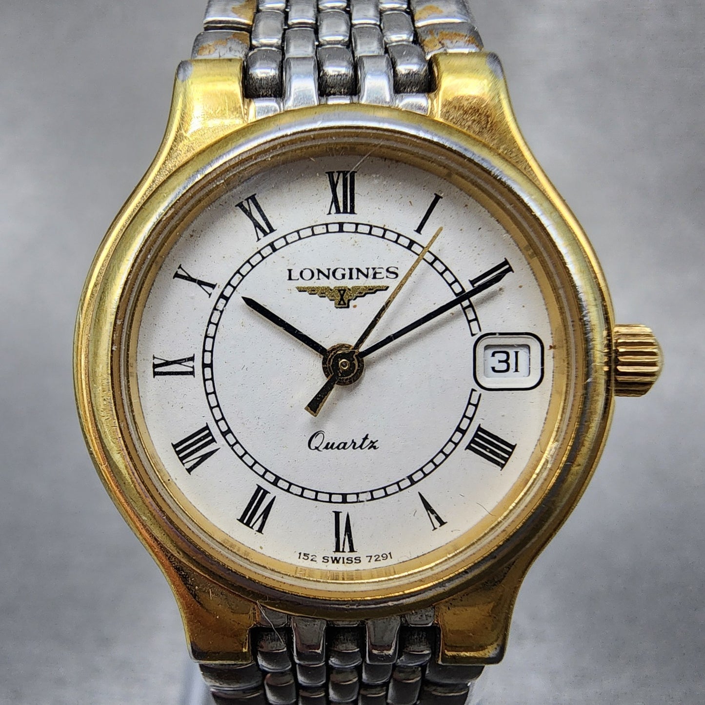 Longines Flagship Watch Women 24mm White Dial Two Tone Date Round 7291 New Batt1