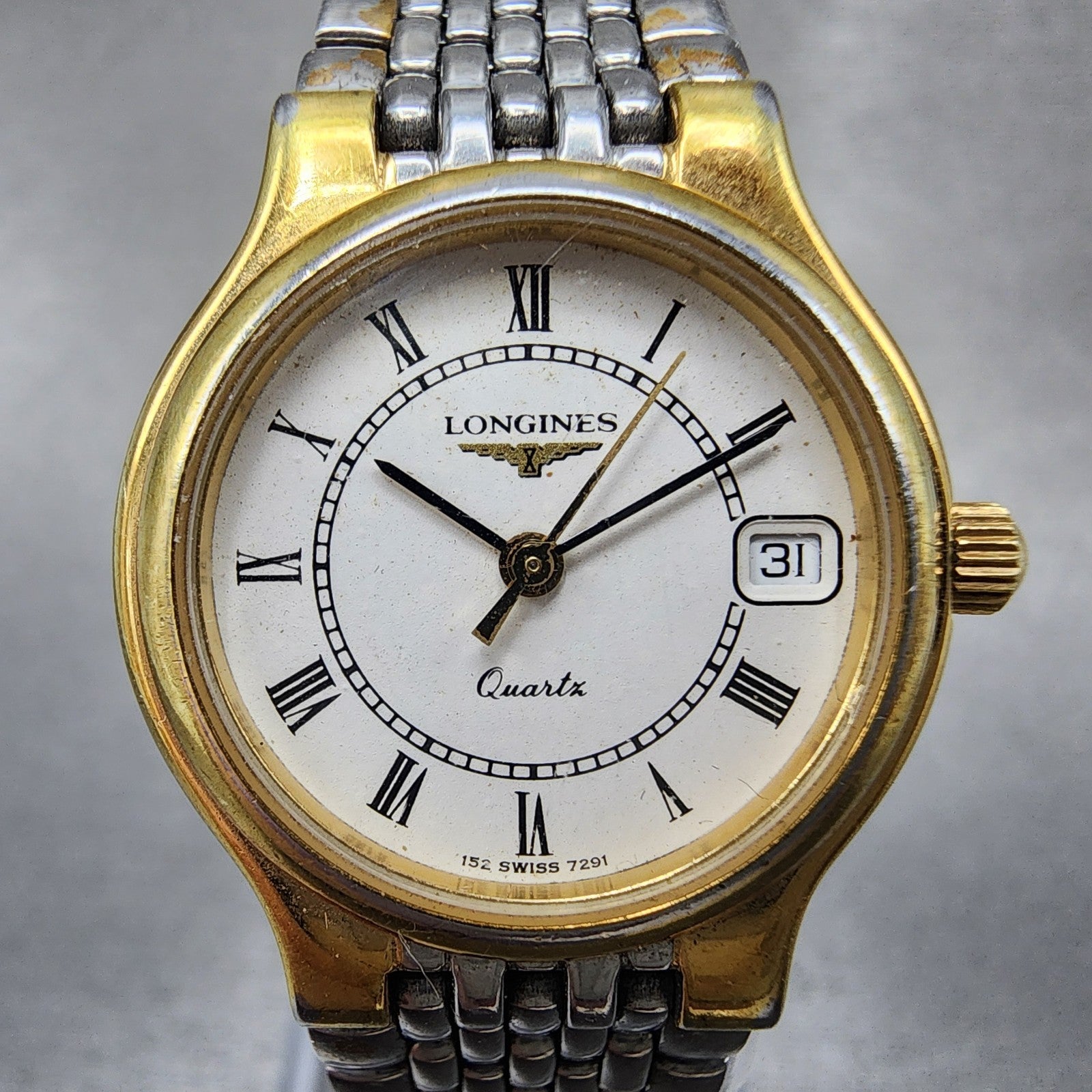 Longines Flagship Watch Women 24mm White Dial Two Tone Date Round 7291 New Batt1