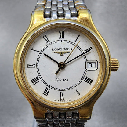 Longines Flagship Watch Women 24mm White Dial Two Tone Date Round 7291 New Batt1