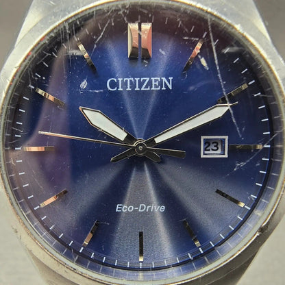 Citizen Eco-Drive Watch Men 40mm Blue Dial Silver Tone Date E111-S099641 Runs1