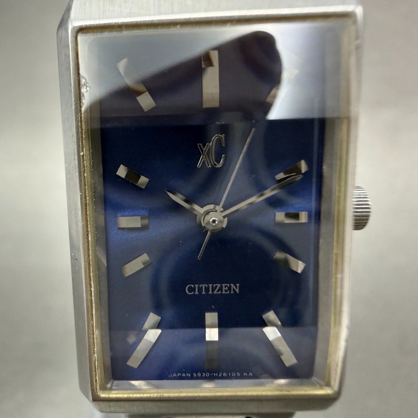 Citizen XC Tank Watch Men 19mm Blue Dial Silver Tone Rectangle 5930-H07855 Runs1