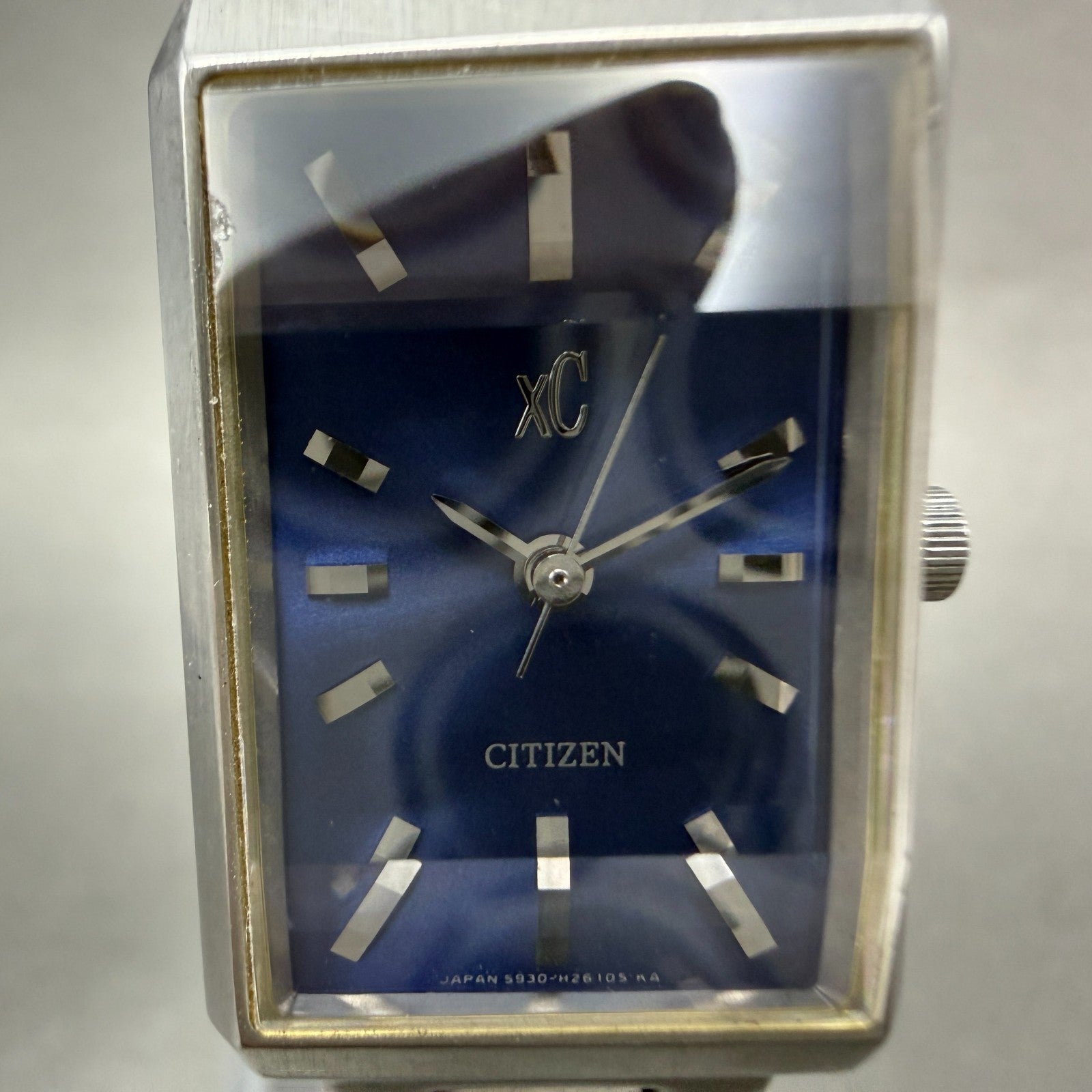 Citizen XC Tank Watch Men 19mm Blue Dial Silver Tone Rectangle 5930-H07855 Runs1