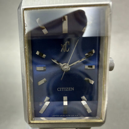 Citizen XC Tank Watch Men 19mm Blue Dial Silver Tone Rectangle 5930-H07855 Runs1