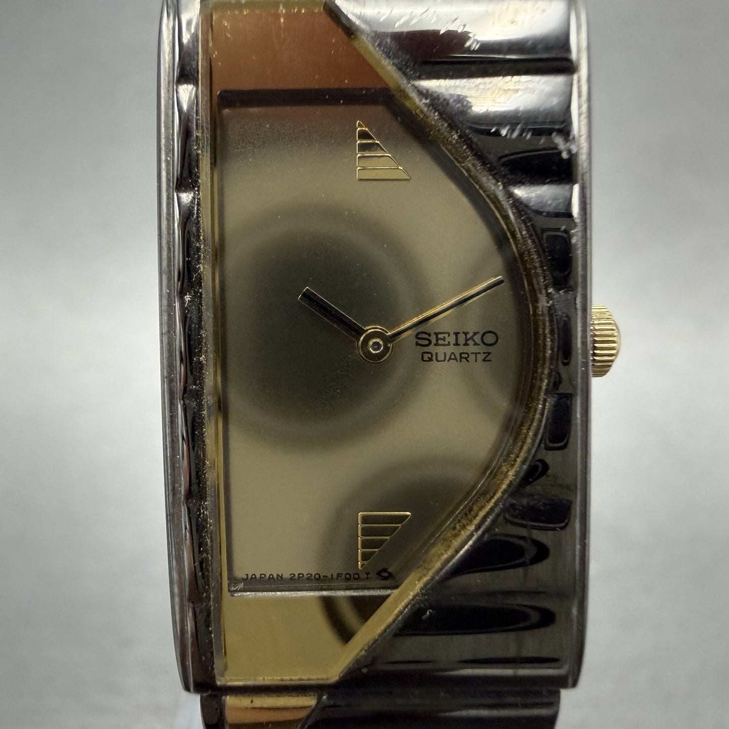 Seiko Half Moon Watch Women 17mm Gold Dial Gold & Black Tone 2P205K02 New Batt1