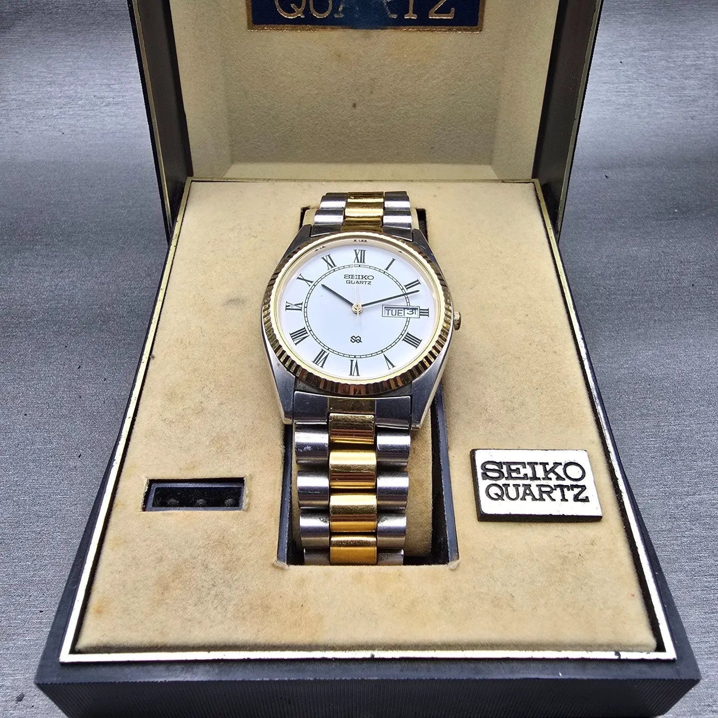 Seiko President Watch Men 36mm White Dial Two Tone Daydate 5Y23-8A60 New Battery12