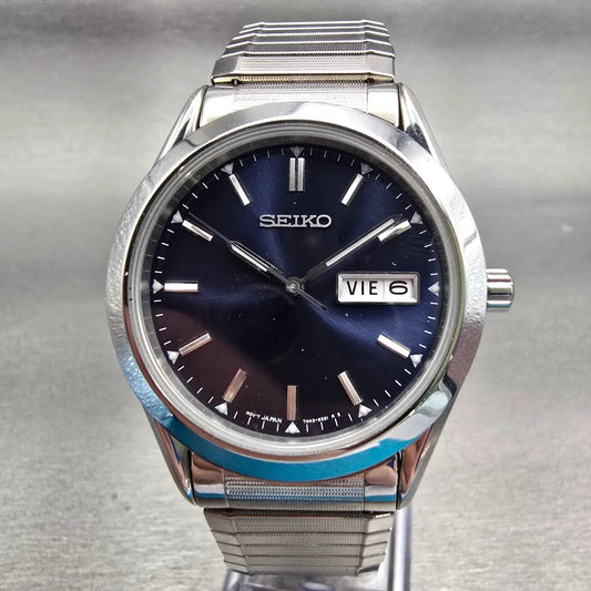 Seiko Watch Men 37mm Blue Dial Silver Tone Daydate Round 7N43-9070 New Battery0