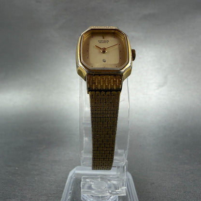 Citizen CQ Watch Women 17mm Champagne Dial Gold Tone 3220-S01795 New Battery5