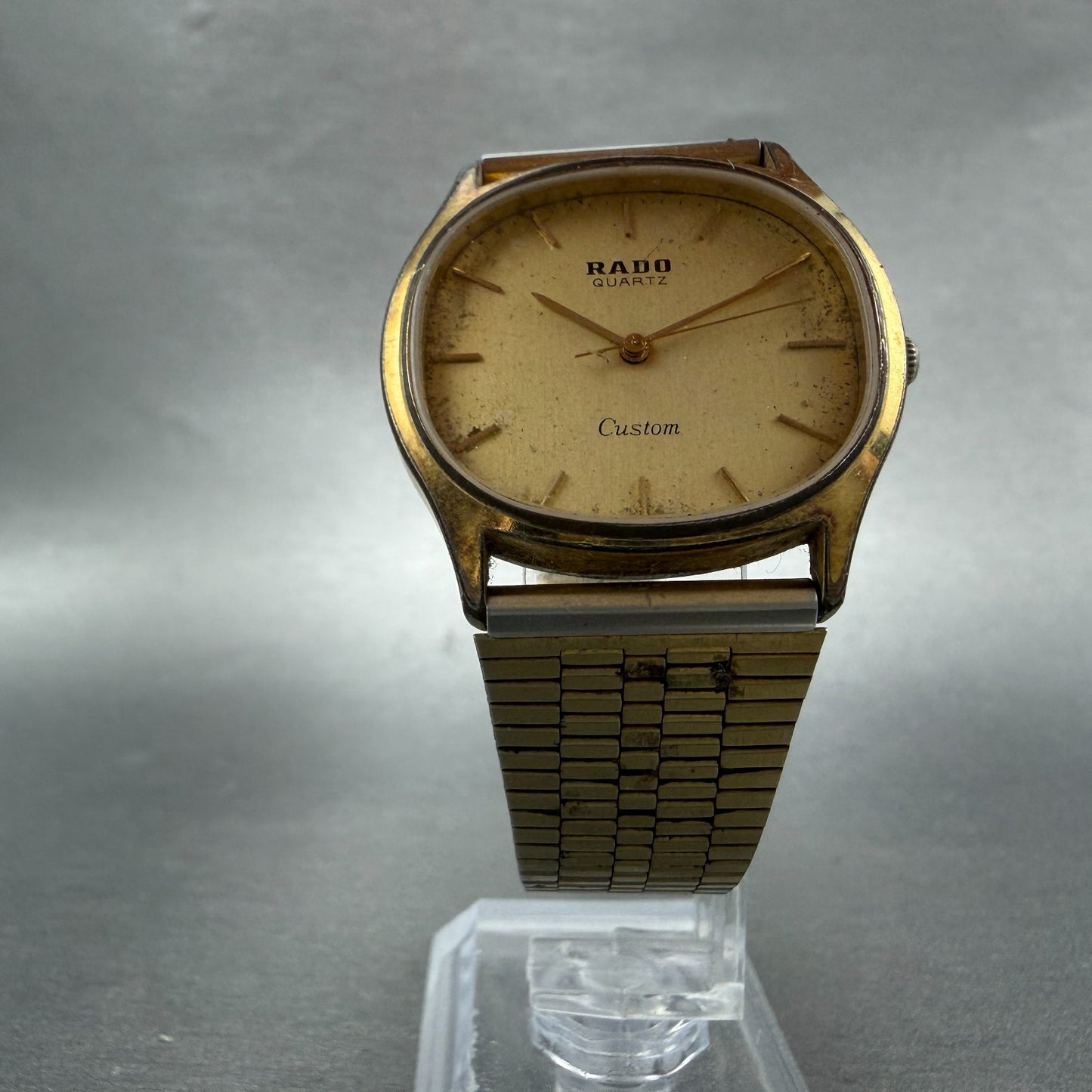 Rado Custom Watch Men 34mm Gold Dial Gold Tone Oval 713.5055.2 New Battery5