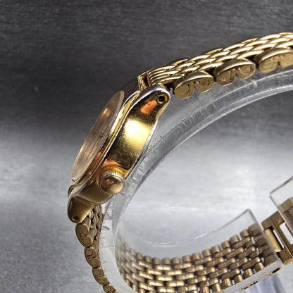 Seiko Watch Women 19mm Gold Dial Gold Tone Round V401-0289 New Battery Vintage D2
