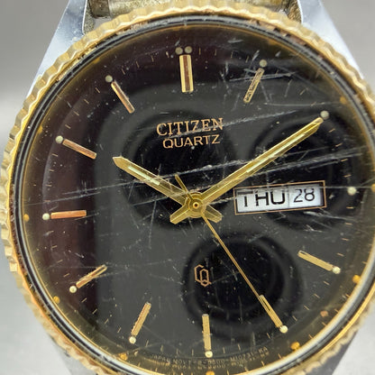 Citizen CQ President Watch Men 35mm Black Dial Two Tone Daydate Round New Batt1