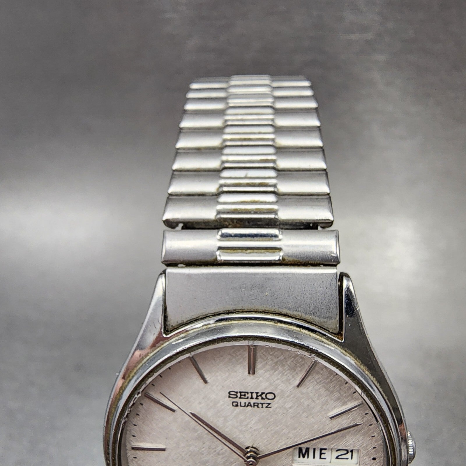 Seiko Watch Men 34mm White Dial Silver Tone Daydate 7n438a89 New Battery4