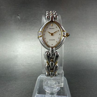 Seiko Exceline Watch Women 19mm White Dial Two Tone Oval 1F20-6B60 New Battery5