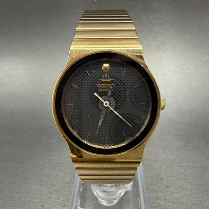 Seiko Watch Women 28mm Black Dial Gold Tone Round Vintage 5Y91-6014 PARTS0
