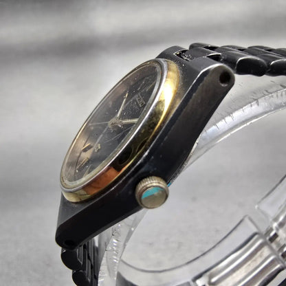 Seiko SQ Watch Women 24mm Black Dial Black & Gold Tone Daydate 2A23-0159 New Bat2