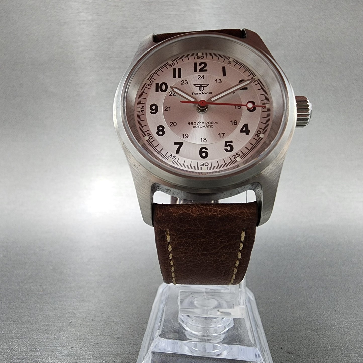 Tandorio Pilot Watch Men 36mm Silver Dial Silver Tone Round Automatic Runs5