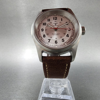 Tandorio Pilot Watch Men 36mm Silver Dial Silver Tone Round Automatic Runs5