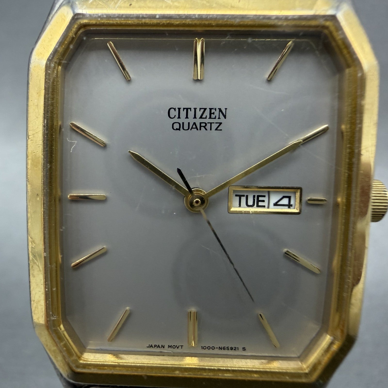 Citizen Tank Watch Men 27mm Gray Dial Two Tone Daydate 1000S63871 New Battery1