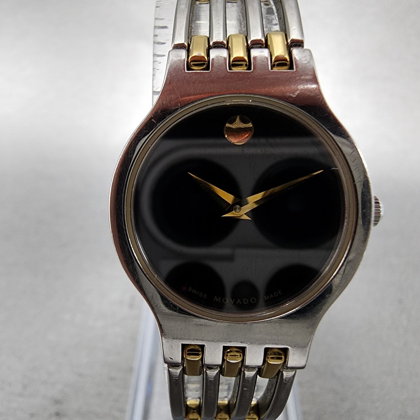 Movado Esperanza Watch Women 23mm Black Dial Two Tone Round 84A11821 New Batt A12