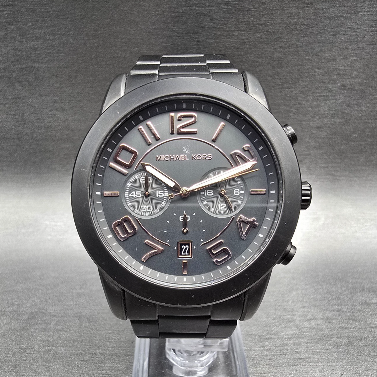 Michael Kors Mercer Watch Men 45mm Gray Dial Gray Chrono Date MK8330 New Battery2