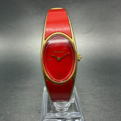 Lucerne bangle Watch Women 18mm Red Dial Gold Tone Oval Manual  Wind Runs VTG0