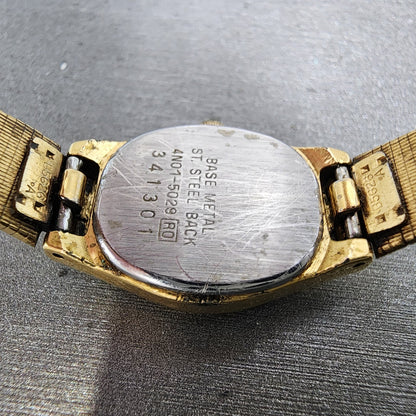 Seiko Watch Women 17mm Gold Dial Gold Tone Hexagon 4N015029 New Battery9
