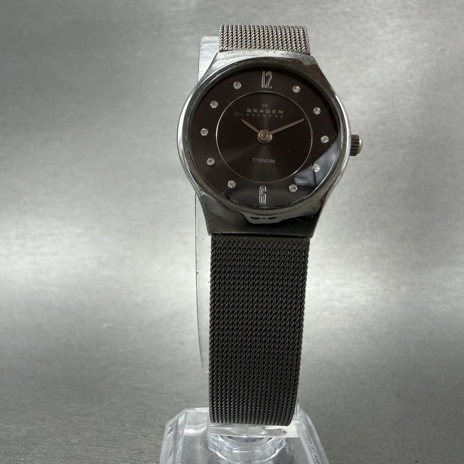 Skagen Watch Women 24mm Gray Dial Titanium Round Mesh Band 233XSTTM New Battery5
