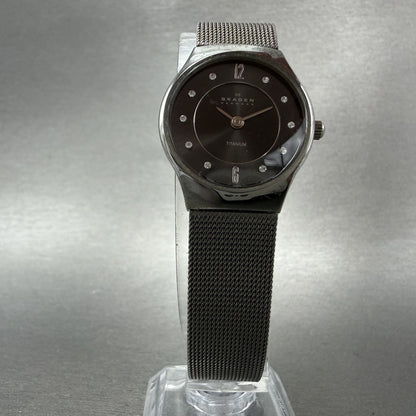 Skagen Watch Women 24mm Gray Dial Titanium Round Mesh Band 233XSTTM New Battery5