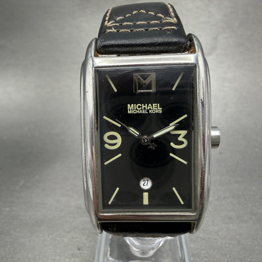 Michael Kors Watch Women 27mm Black Dial Silver Tone Rectangle MK-6011 New BattQ0