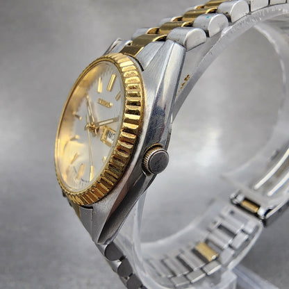 Seiko Watch Women 25mm White Dial Two Tone daydate Round 7n830041 New Batt B1232