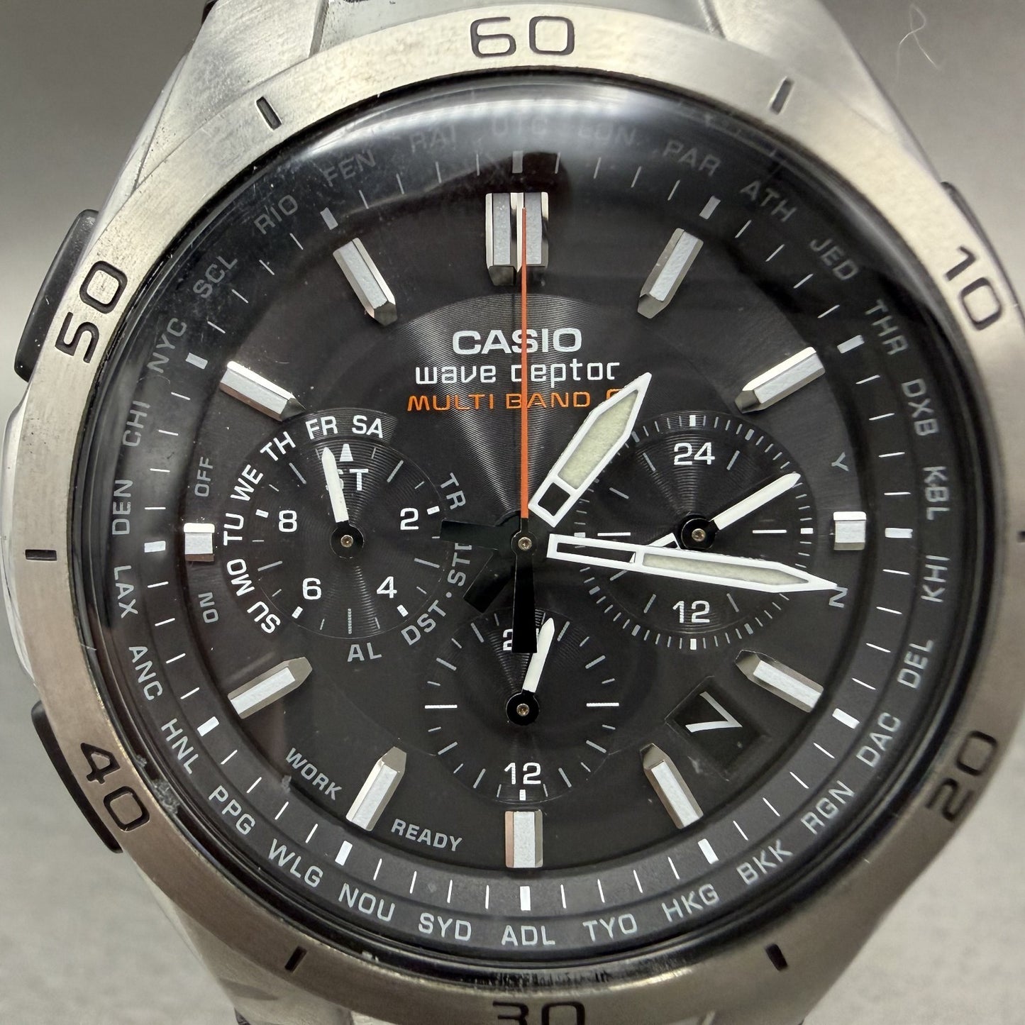 Casio Waveceptor WVQ-M410 Watch Men 43mm Black Dial Silver Tone Date Solar Runs1