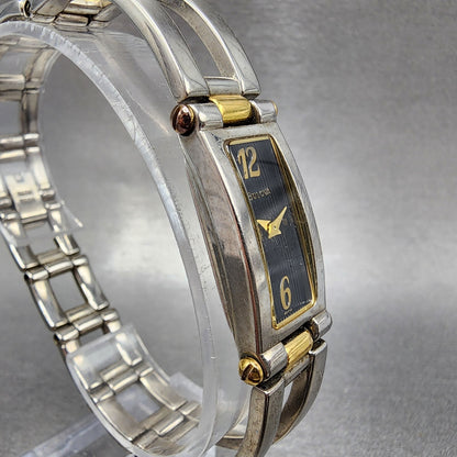 Bulova Watch Women 14mm Black Dial Two Tone Rectangle 98T18 New Battery3