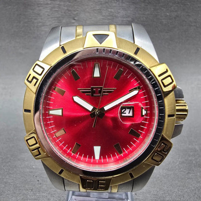 Invicta Pro Diver Watch Men 45mm Red Dial Two Tone Date Round New Battery0