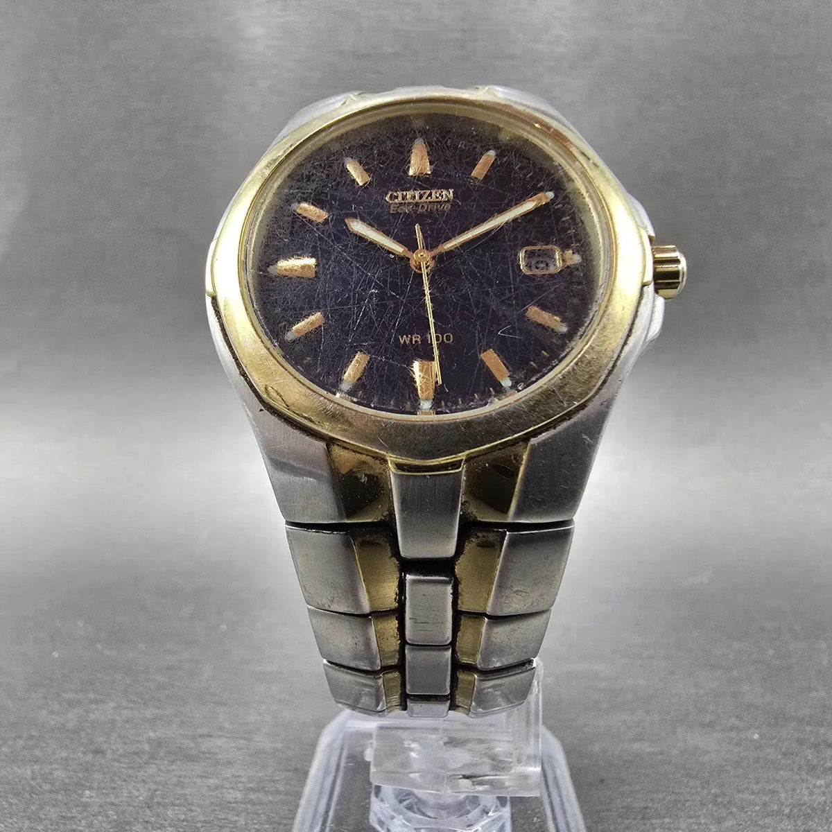 Citizen Eco-Drive Watch Men 36mm Blue Dial Two Tone Date Round E111-K15699 RunsP5
