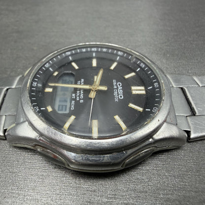 Casio Wave Ceptor  Watch Men 42mm Black Dial Steel Analog Digital Solar READ!!!!3
