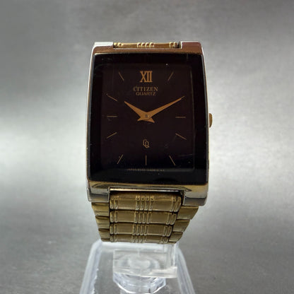 Citizen CQ Tank Watch Men 25mm Black Dial Gold Tone 6020-G08334 New Battery VTG5