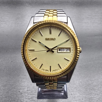 Seiko President Watch Men 36mm Cream Dial Two Tone Daydate 7N43-8111 New Battery2