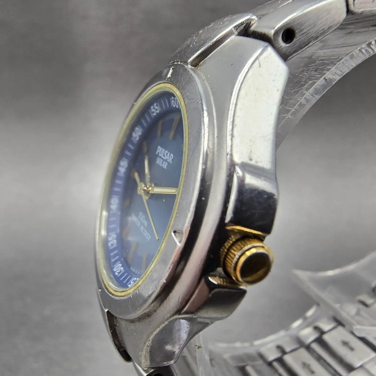 Pulsar Solar Watch Women 30mm Blue Dial Silver Date Round V182-X001 Works2