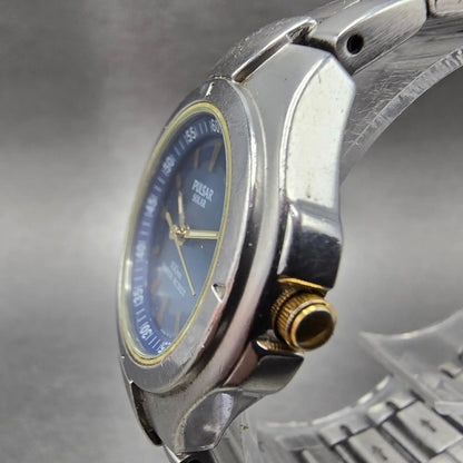 Pulsar Solar Watch Women 30mm Blue Dial Silver Date Round V182-X001 Works2