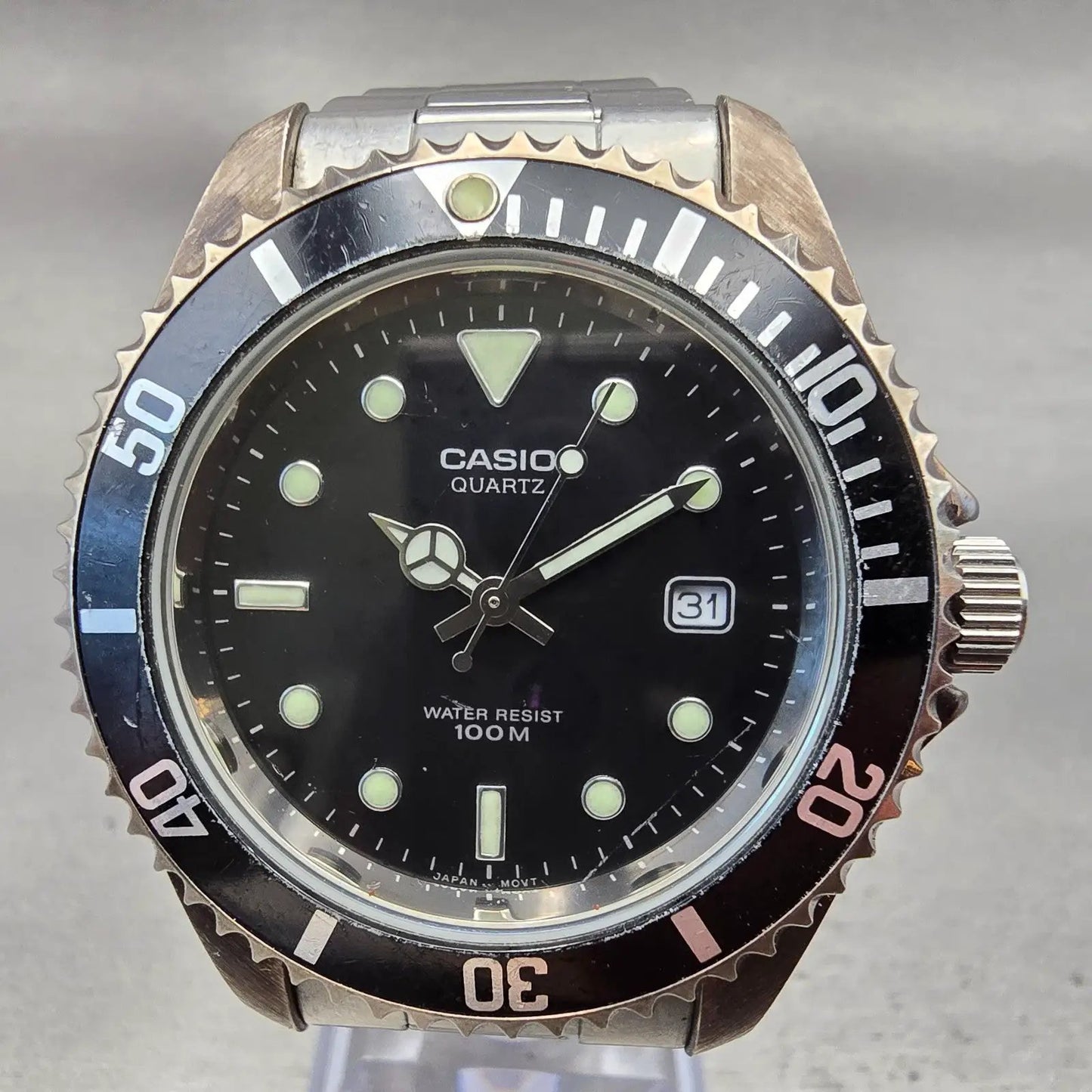 Casio Watch Men 40mm Black Dial Two Tone Date Round MTD-1010 New Battery Vintage1