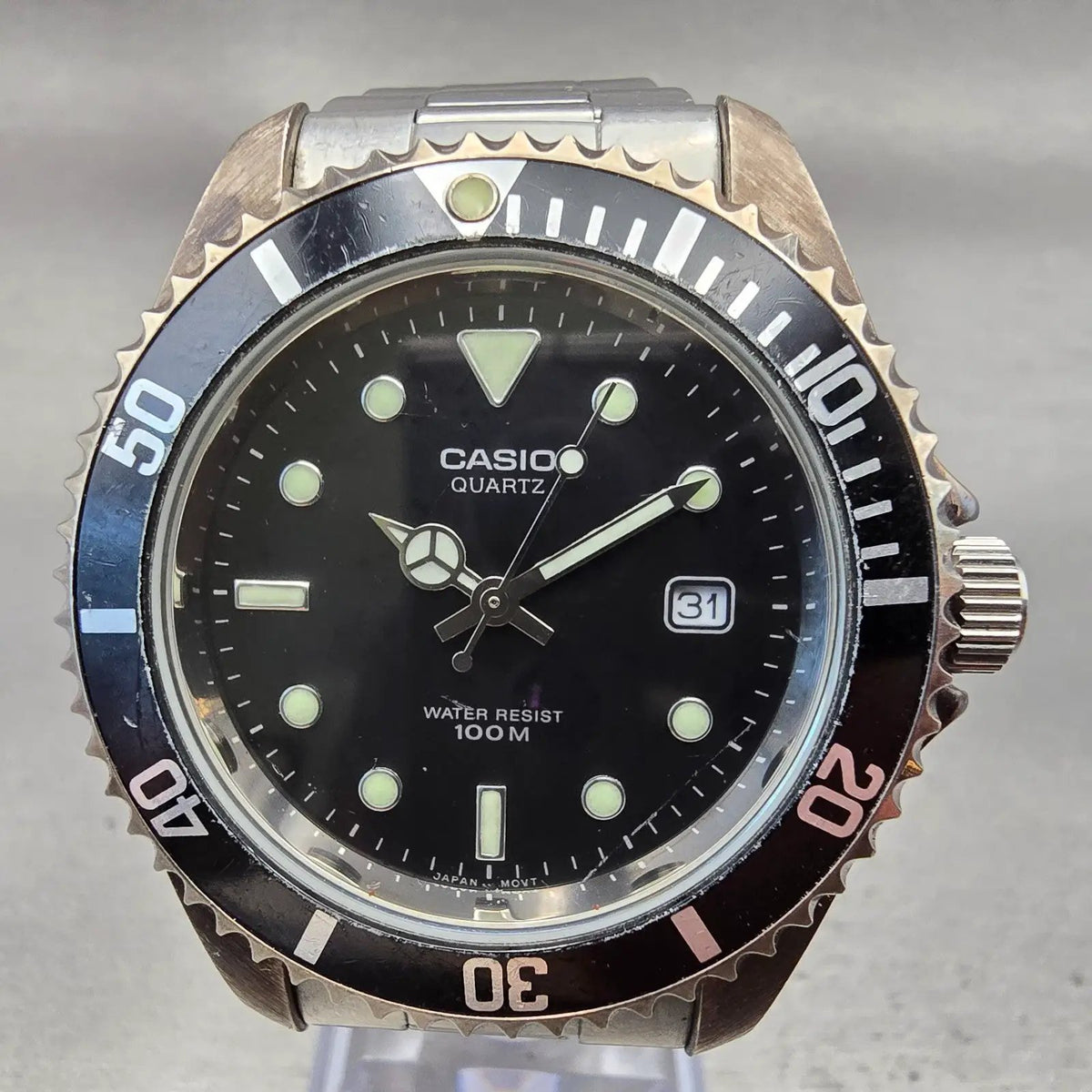 Casio Watch Men 40mm Black Dial Two Tone Date Round MTD-1010 New Battery Vintage1